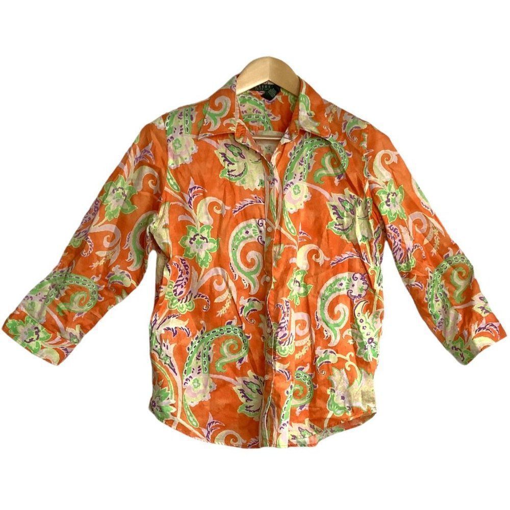 Lauren Ralph Lauren Paisley Print Button Up Shirt Relaxed Fit SZ L 100% Cotton - Picture 2 of 8